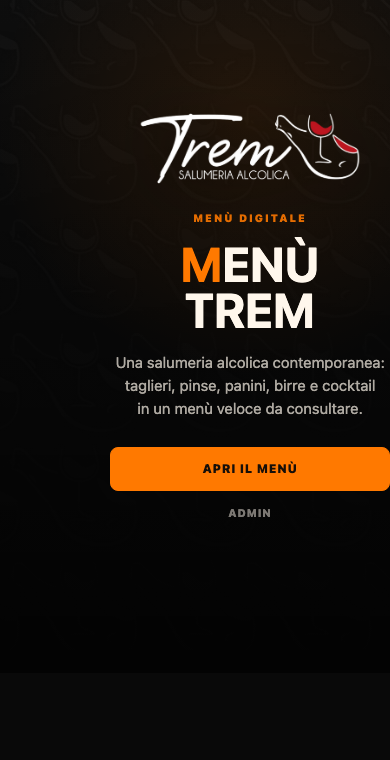 Schermata mobile iniziale del menù digitale Trem